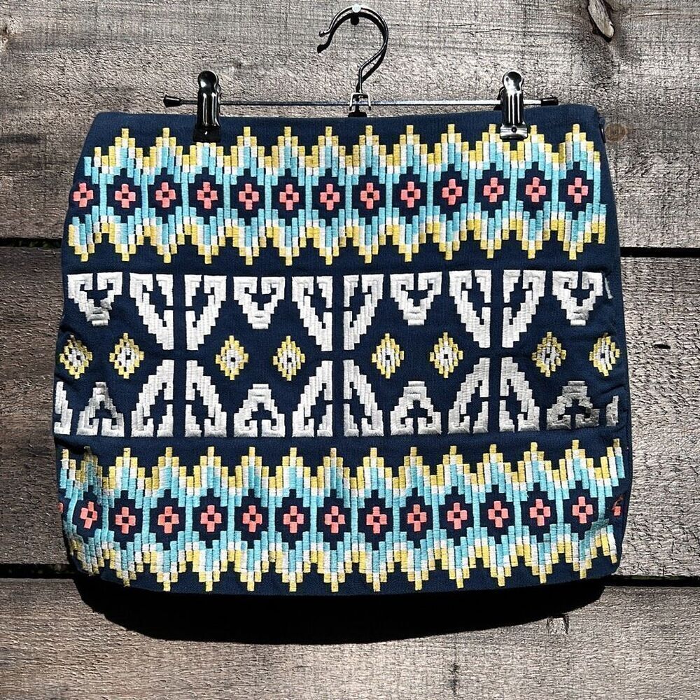 Harper Women's Blue Geometric Print Cotton Embroidered Mini Skirt